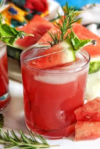 Watermelon Basil Gin Cocktail with watermelom garnish