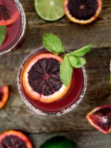 close up overhead view of blood orange margarita