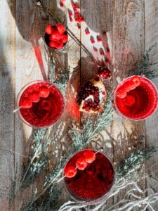 Pomegranate raspberry champagne cocktail