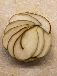 pears placed on brie