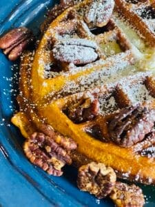 pumpkin spice waffles with spicy pecans