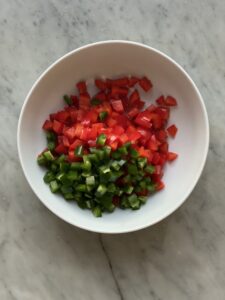 chopped poblano and red bell pepper