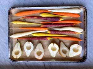 rainbow carrots and pears
