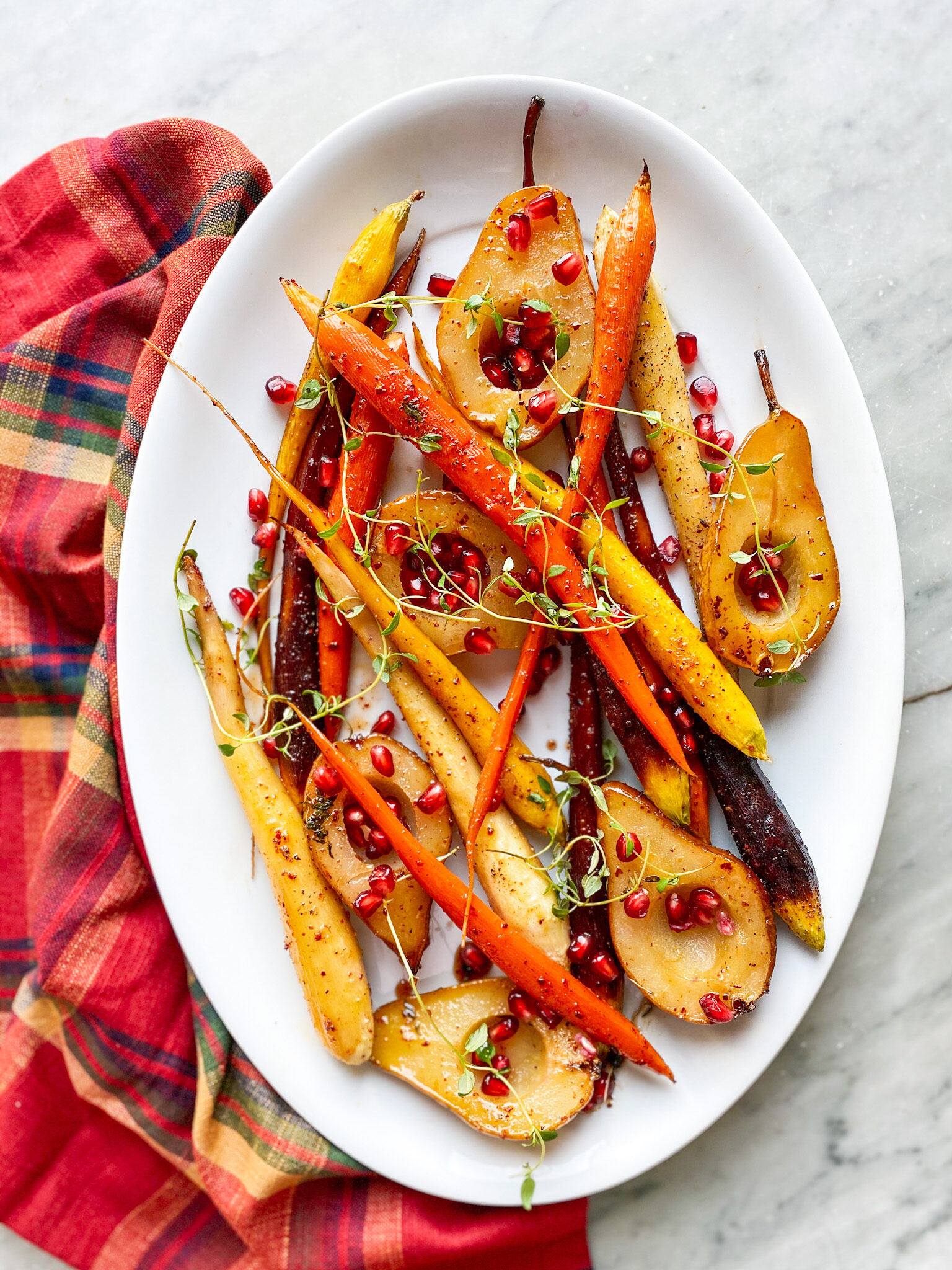 maple bourbon glazed carrots and pears