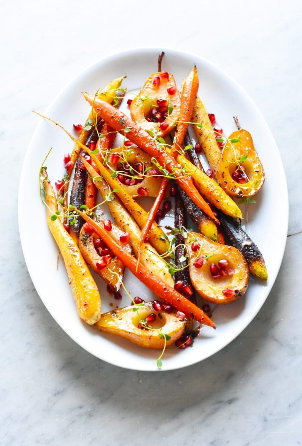 maple bourbon glazed carrots and pears