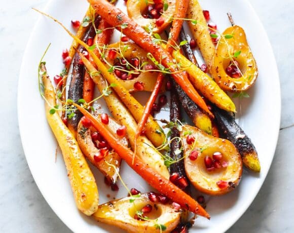 maple bourbon glazed carrots and pears