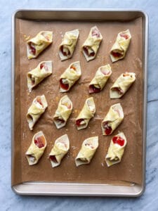 brie, prosciutto and pepper jelly wrapped in puff pastry