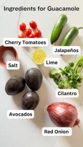 ingredients for guacamole labeled