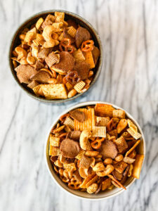 chex mix in. 2 bowls