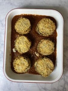 crispy eggplant parm in a pan