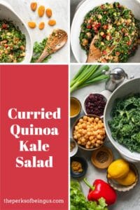 Ingredients for salad, and curried quinoa kale salad