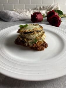 crispy eggplant parm stack on a plate
