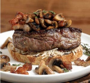 filet mignon with pork belly mushrooms