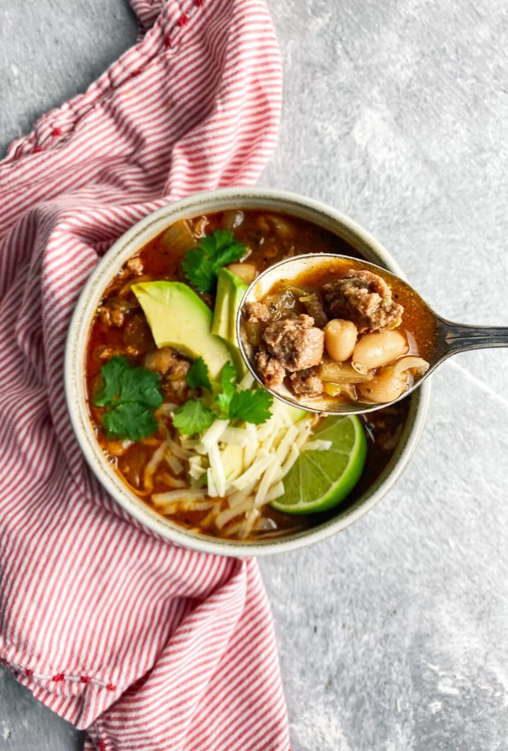 ground turkey recipe of chili with a spoon