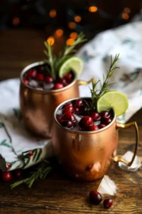 cranbery moscow mule in copper mugs