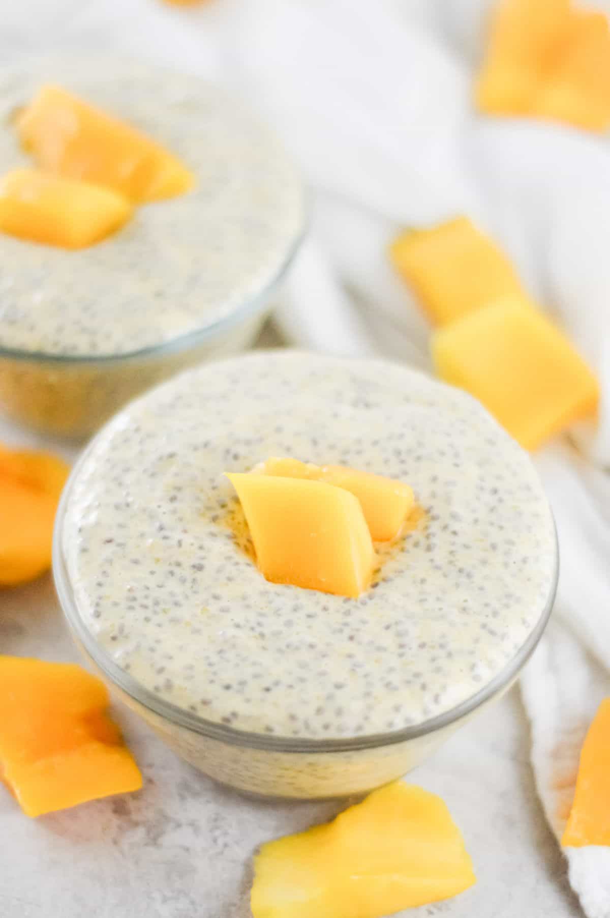 mango chia pudding in 2 containers