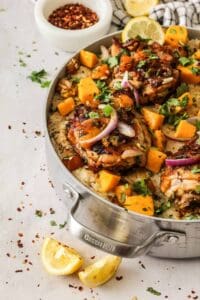 A pot of mango chicken/