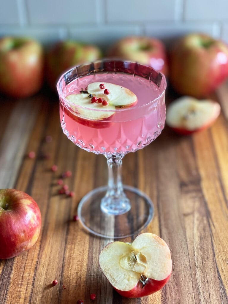 pink apple martini pink peppercorns, and apples