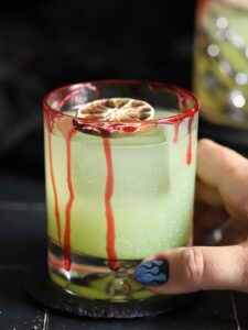 blood rimmed halloween margarita in a glass