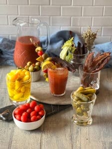 Smoked bacon candy with a bloody mary bar