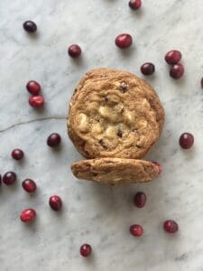 Stack of cranberry white chocolate chip cookies