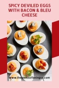 spicy deviled eggs with bacon and bleu cheese