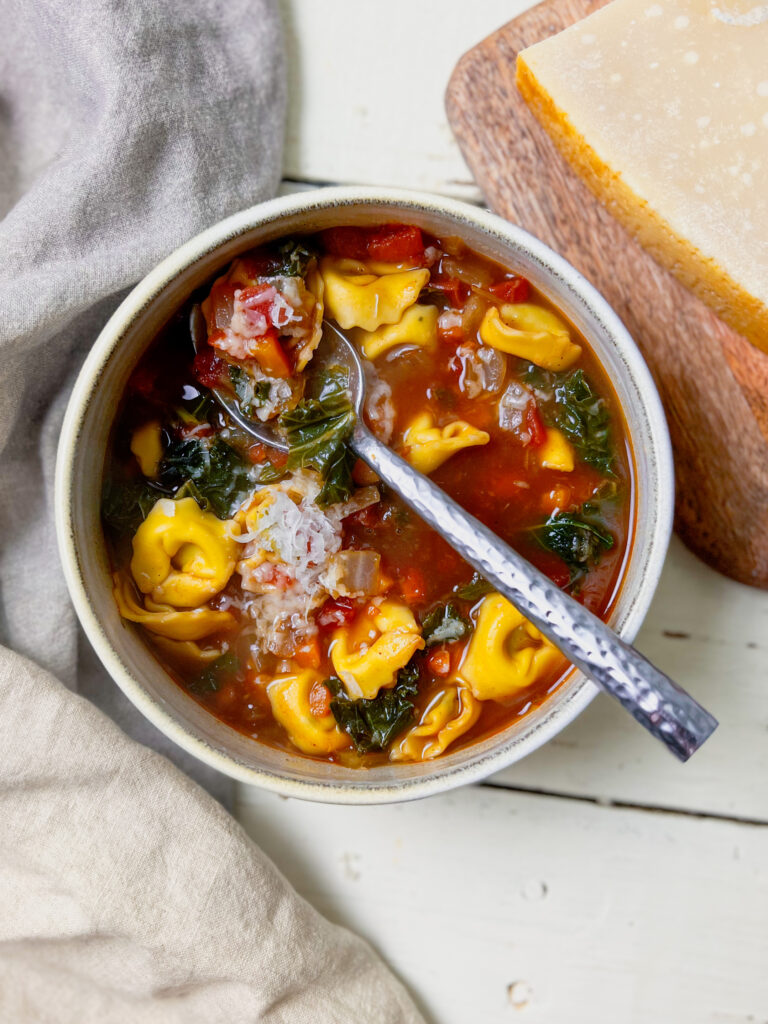 Tomato, Kale and Tortellini soup