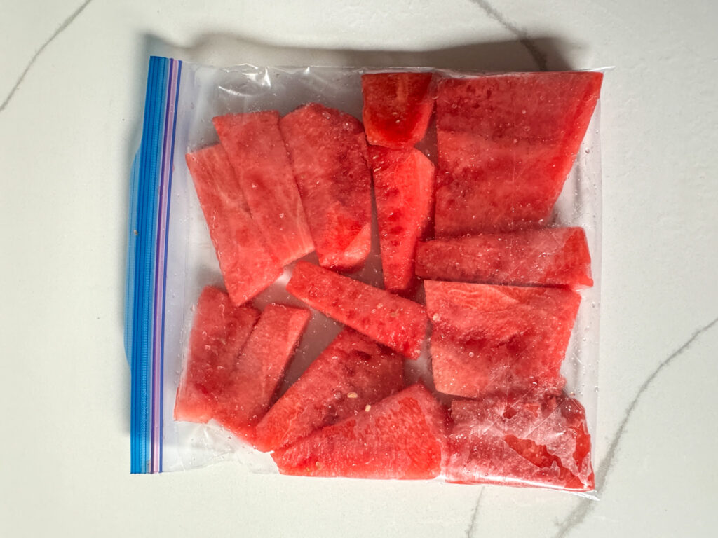 watermelon cut up and in a bag