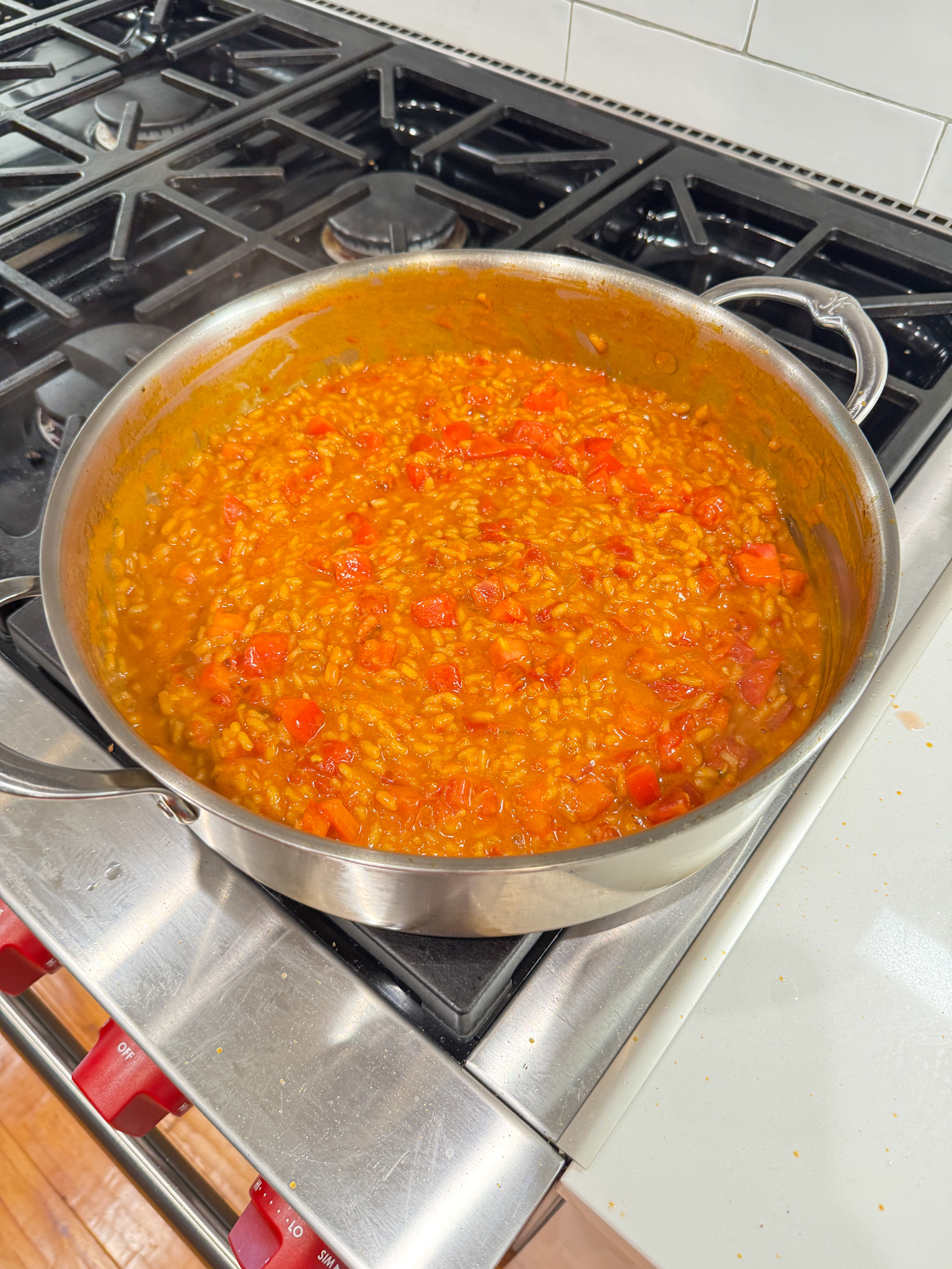 tomato risotto in a pan