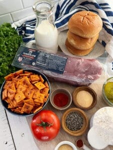 Ingredients for breaded pork tenderloin sandwich