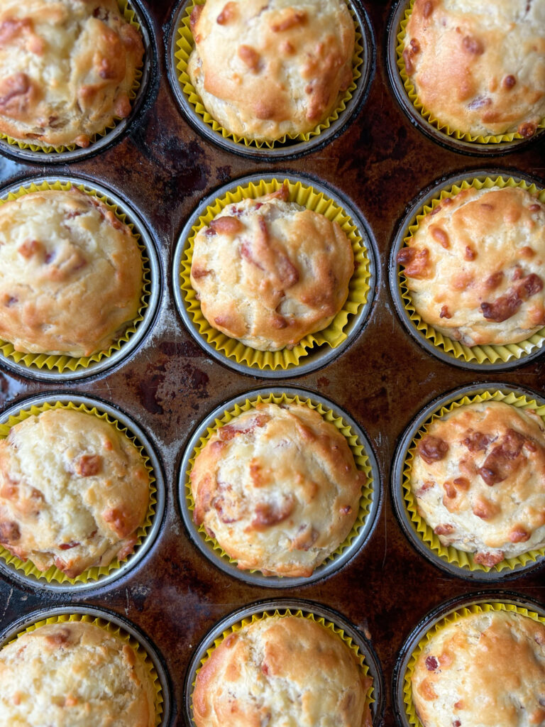 bacon cheese muffins in muffin tin