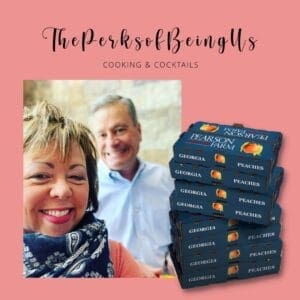 Dina and Bruce and boxes of Pearson Farm Peaches