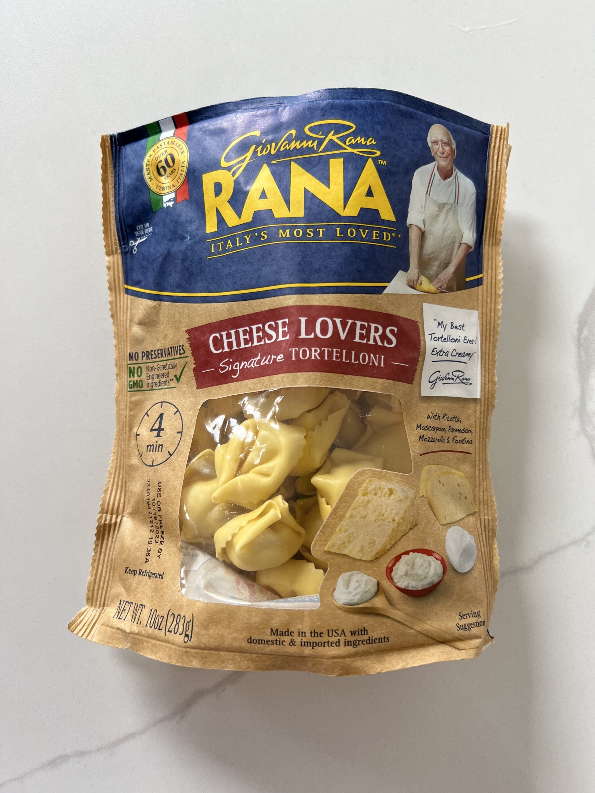 fresh refrigerated tortellini in a bag