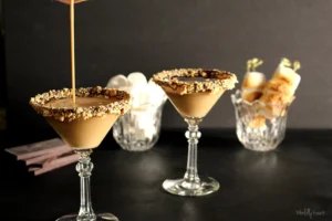 smores martinis with a glass of marshmallows