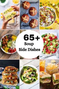 Collage of salads, breads and sandwiches-side dishes for soup