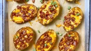 Potato Skins with cheese and bacon and green onions