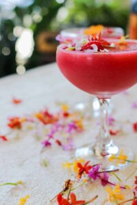 Raspberry frose in a coupe glass