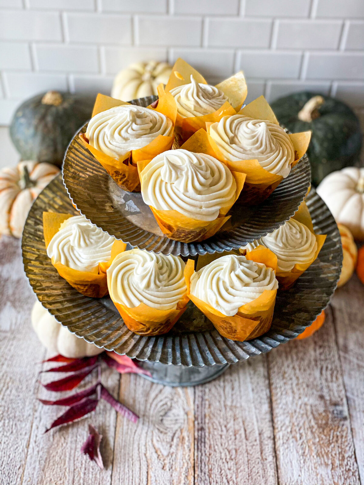 a tower of pumpkin cupcakes