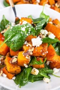 Butternut squash feta spinach salad with walnuts