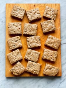 cut bourbon brown butter blondies with pecans and chocolate chips
