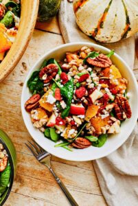 Butternut Squash and Farrow salad in a bowl