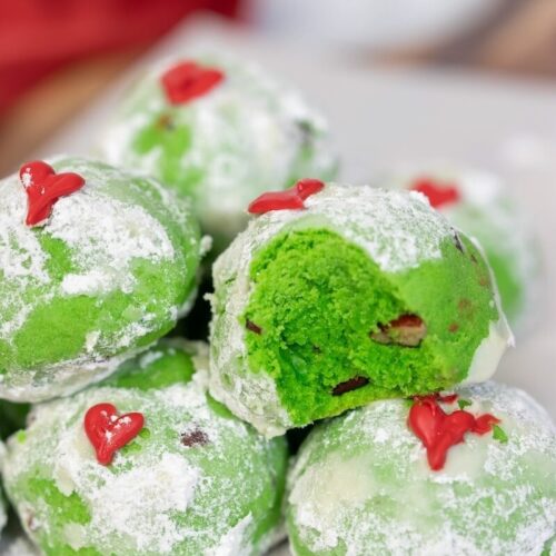 Grinch snowball cookies