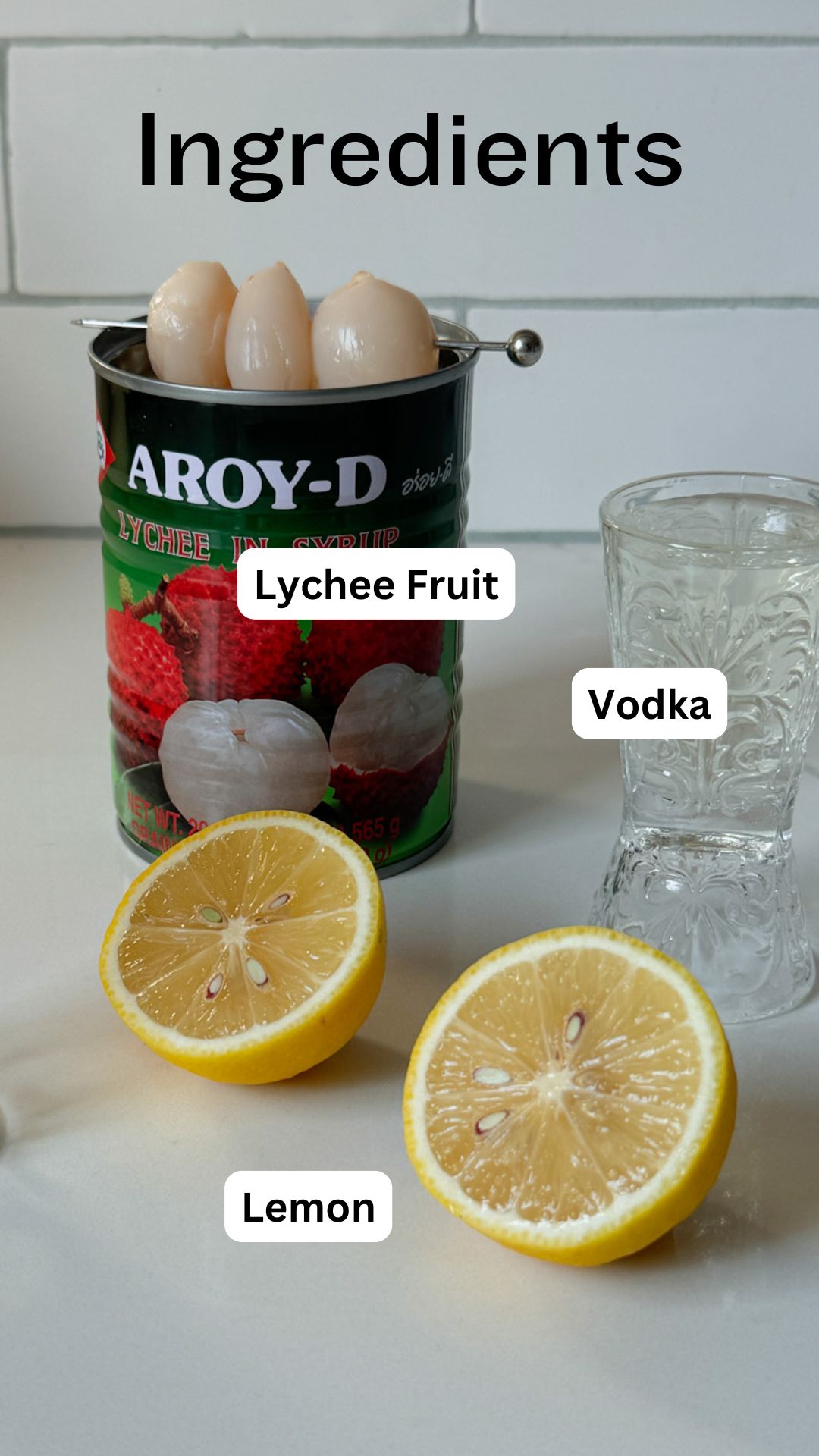 Ingredients for a lychee martini