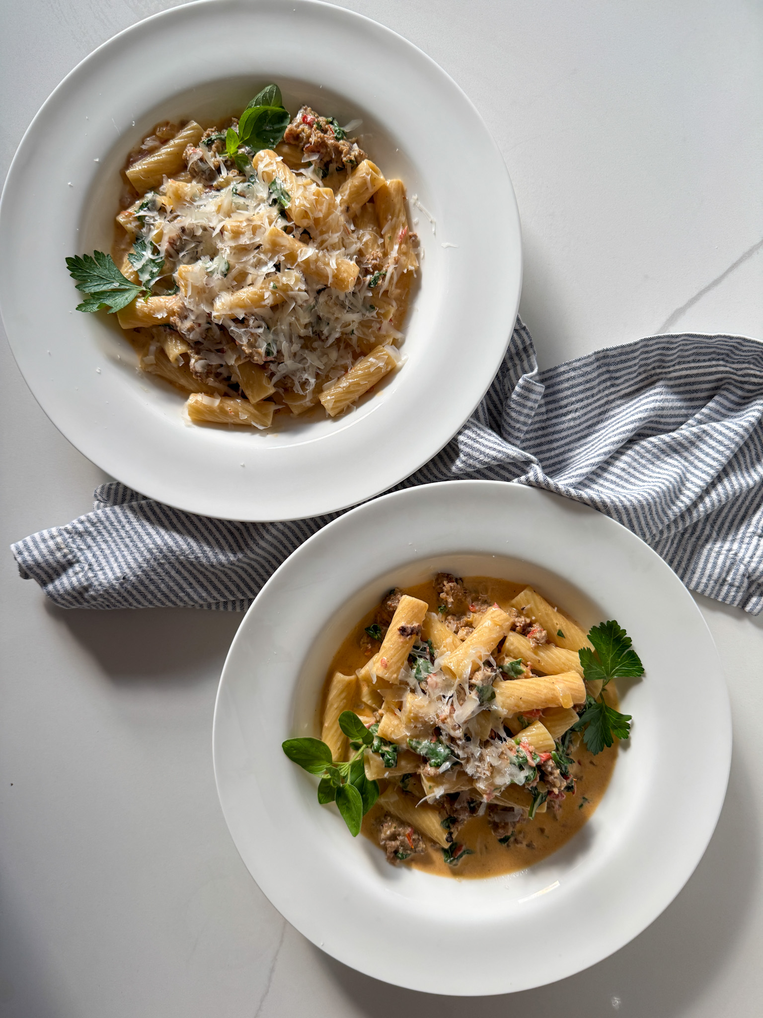 2 bowls of chicken sausage rigatoni