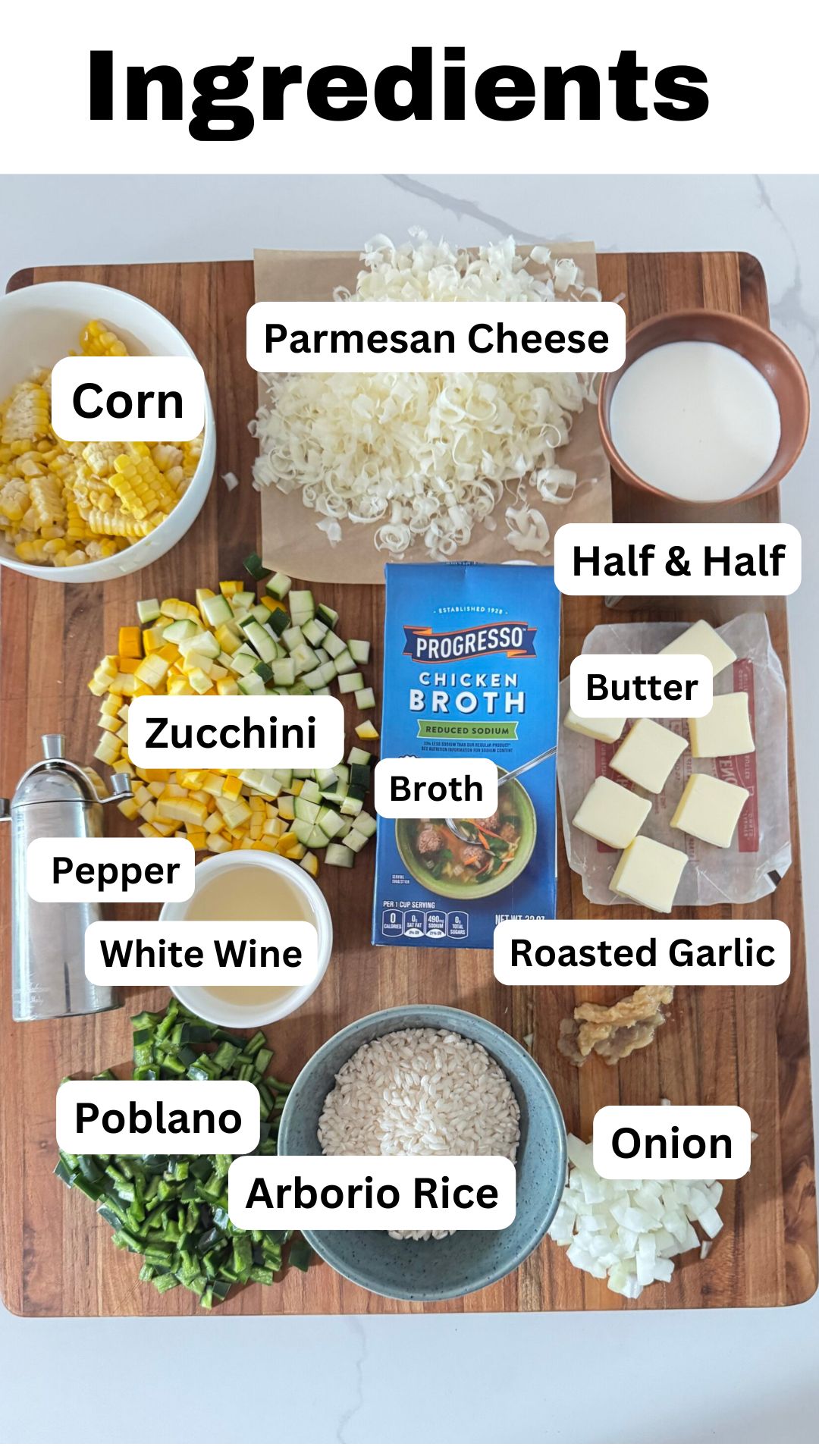 ingredients for corn and zucchini risotto