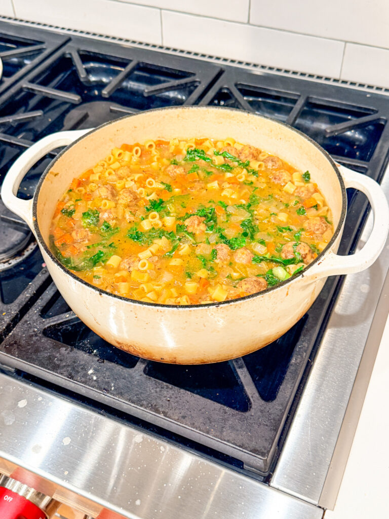 Italian Wedding soup in a pot