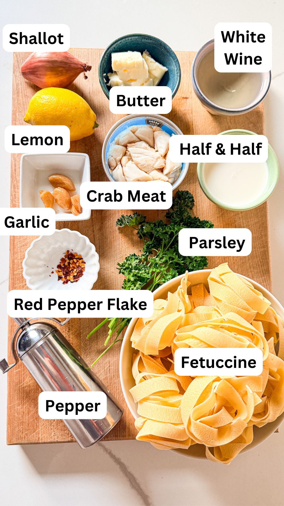 list of ingredients for crab fettucine pasta