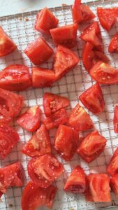 cut tomatoes on a grid