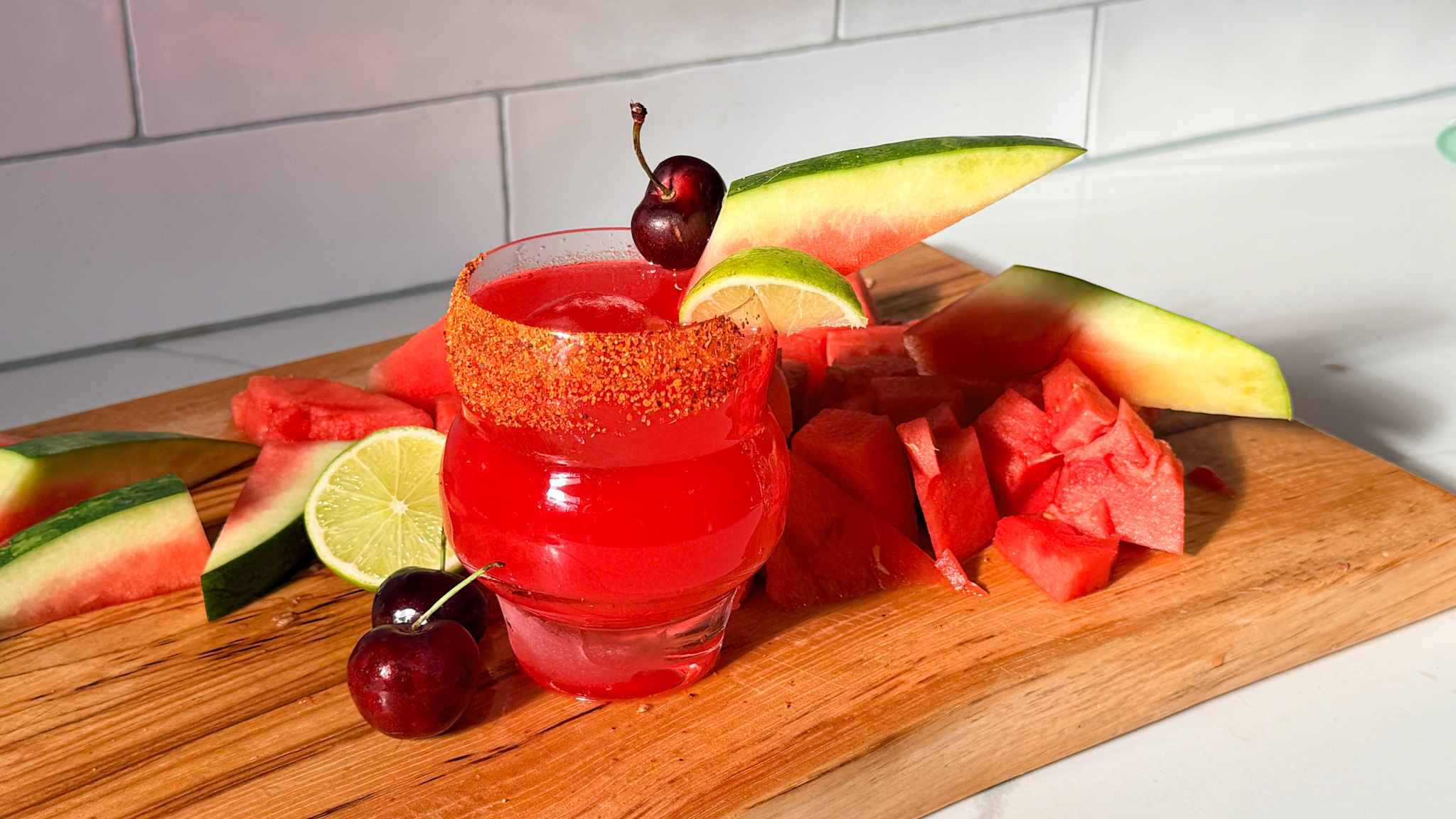 horizontal cherry watermelon margarita